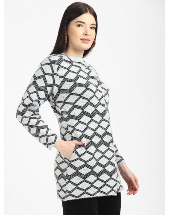 Women Long coat grey Front Design with button